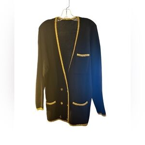 Cute Lightweight vintage Black and Metallic Gold Wool Cardigan